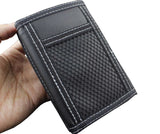 Mens Teen Steel Biker Style Canvas Trifold Leather Wallet Purse With Chain