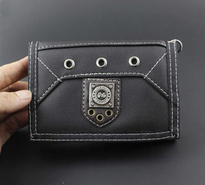 Mens Teen Canvas Trifold Leather Wallet with Chain