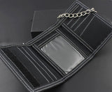 Mens Teen Canvas Trifold Leather Wallet with Chain