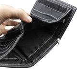 Mens Teen Steel Biker Style Canvas Trifold Leather Wallet Purse With Chain