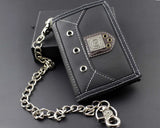 Mens Teen Canvas Trifold Leather Wallet with Chain