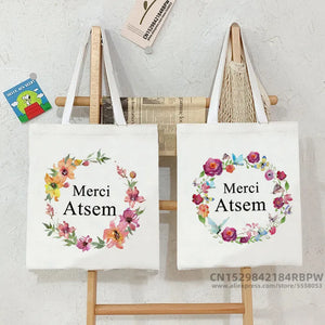 Atsem Handbag Shoulder Tote Eco Flower Print School Book Storage Pouch