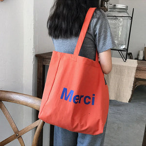 French Print Canvas Shoulder Bag for Women