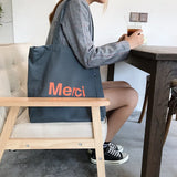 French Print Canvas Shoulder Bag for Women