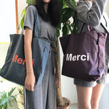French Print Canvas Shoulder Bag for Women