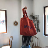 French Print Canvas Shoulder Bag for Women