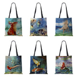 Mermaid Cartoon Shoulder Bag Scenery Women Reusable Canvas Tote Bag Harajuku