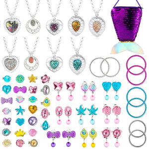 Mermaid Princess Jewelry 62Pcs Pretend Play Set Halloween Birthday Party Gift