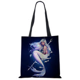 Mermaid Print Tote Shoulder Bag For Women Shopping Reusable Bags Large Travel Sc