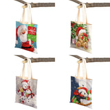 Christmas Women Shopping Bag Santa Claus Snowman Foldable Reusable Canva