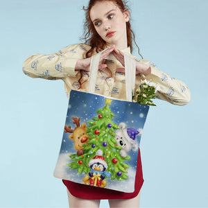 Christmas Women Shopping Bag Santa Claus Snowman Foldable Reusable Canva
