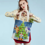 Christmas Women Shopping Bag Santa Claus Snowman Foldable Reusable Canva