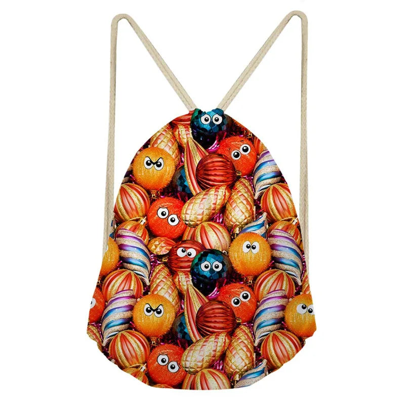 Christmas Women Backpack Mini Drawstring Bags, Girls Gift Rucksack