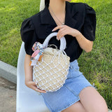 Mesh Hollow Straw Handbags for Women Beach Basket Bags
