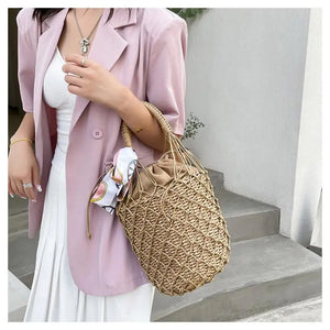 Mesh Hollow Straw Handbags for Women Beach Basket Bags