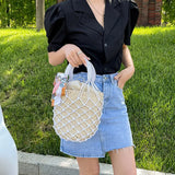 Mesh Hollow Straw Handbags for Women Beach Basket Bags