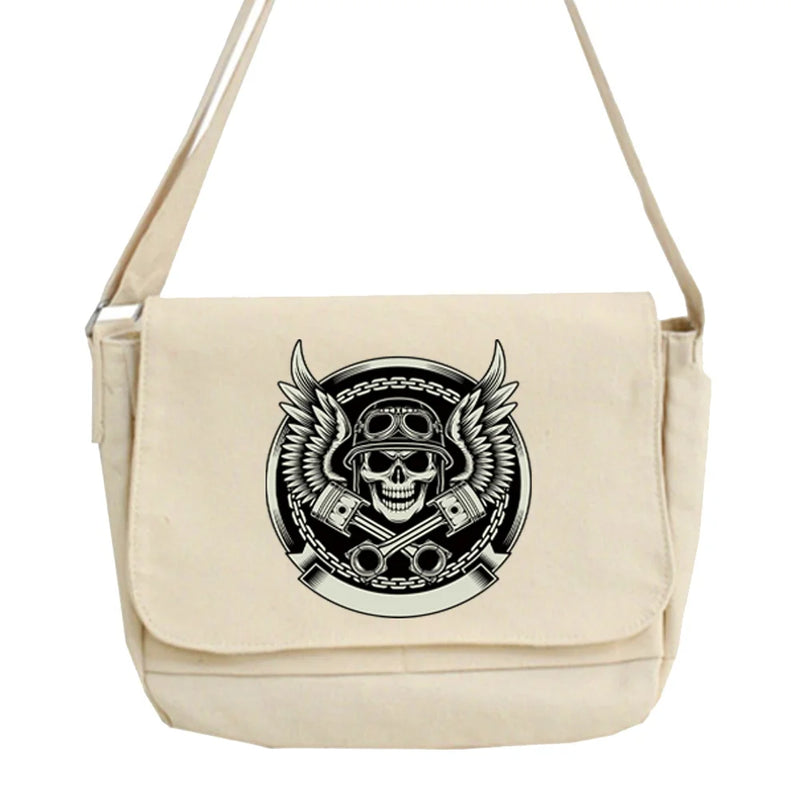 Japanese Tooling Messenger Bag Skull Pattern Student Style