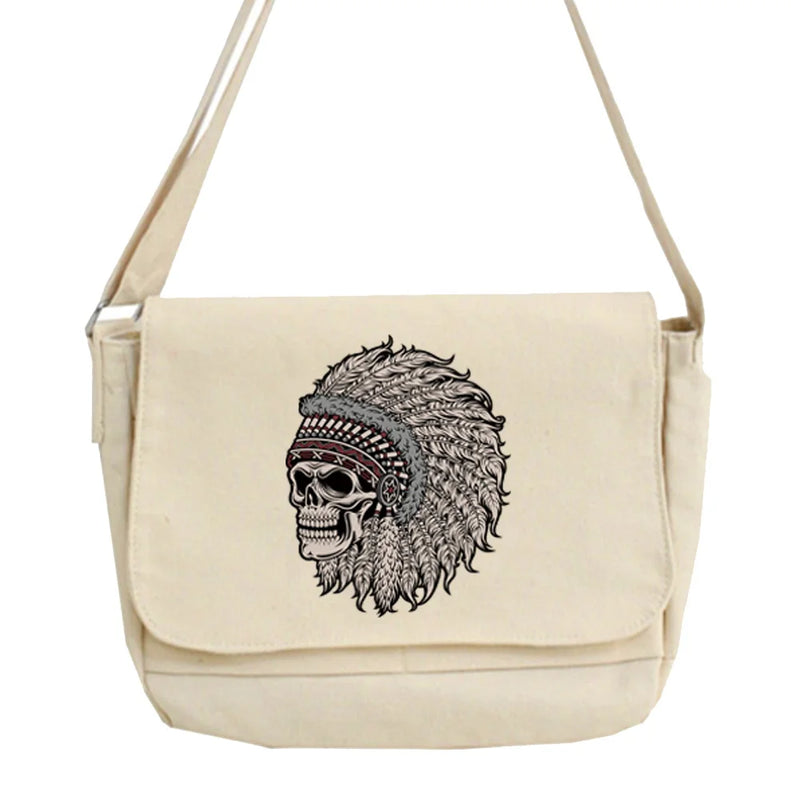 Japanese Tooling Messenger Bag Skull Pattern One-Shoulder Bag