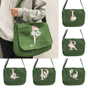 Pink Flower Pattern Messenger Bag Student Harajuku Portable Retro One-shoulder B