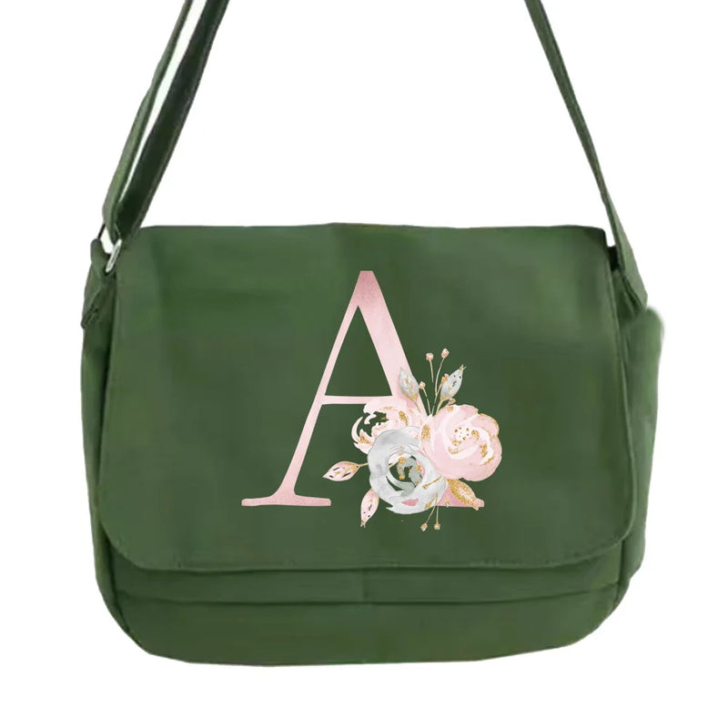 Pink Flower Pattern Messenger Bag Student Harajuku Portable Retro One-shoulder B