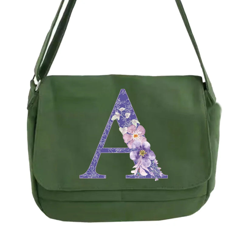 Purple Flower Messenger Bag Harajuku Style Portable Shoulder