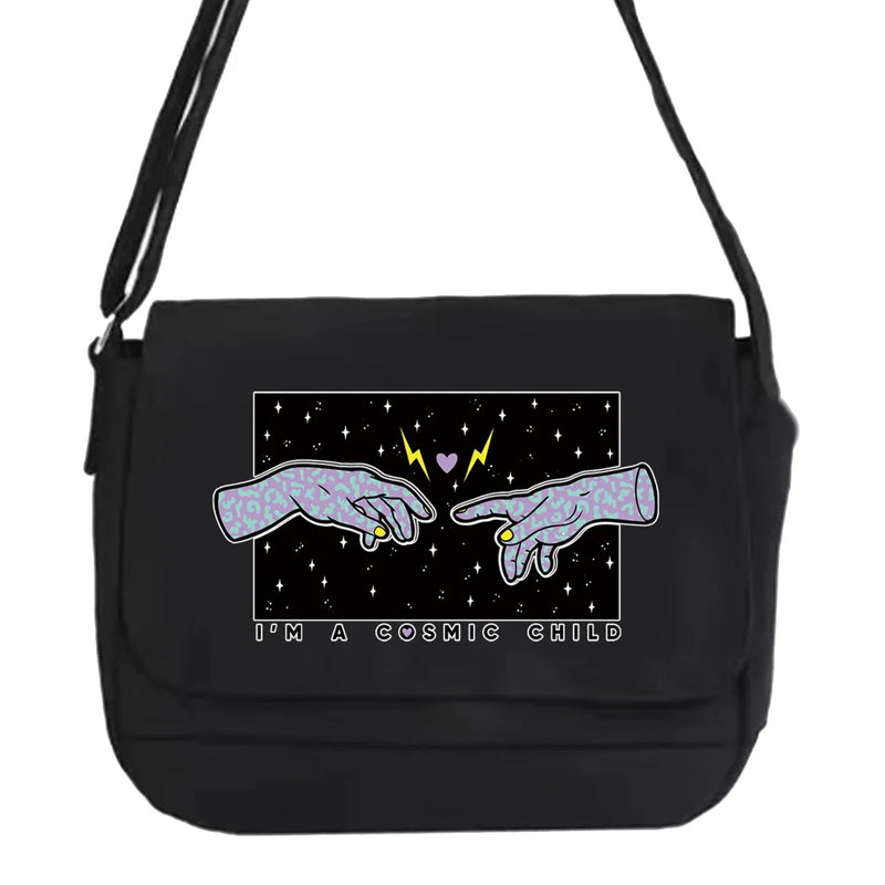 Harajuku Style Student Messenger Bag with Hand Pattern