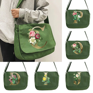 Golden Flower Pattern Messenger Bag for Art Students