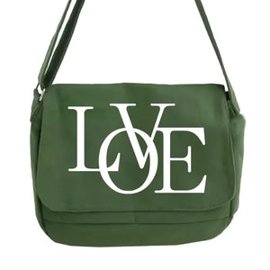 Japanese Style Messenger Bag with Text Pattern