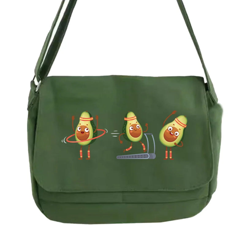 Japanese Avocado Pattern Messenger Bag, Multi-function, Boys and Girls In Class