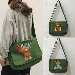 Japanese Bear Pattern Messenger Bag for College Students