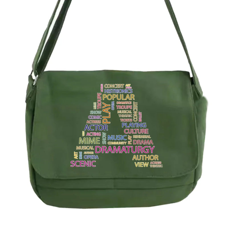 Japanese Text Pattern Messenger Bag Student Style