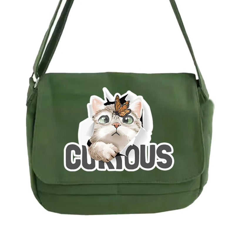 Youth Cat Pattern Messenger Bag Leisure Style