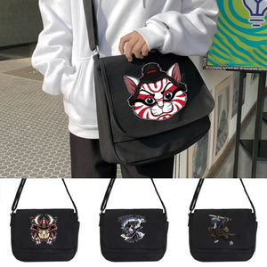 Purple Samurai Pattern Messenger Bag Youth Versatile Portable Shoulder Bag