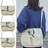 Women's Canvas Messenger Bag Leaf Series Large Capacity Crossbody Shoulder Bag