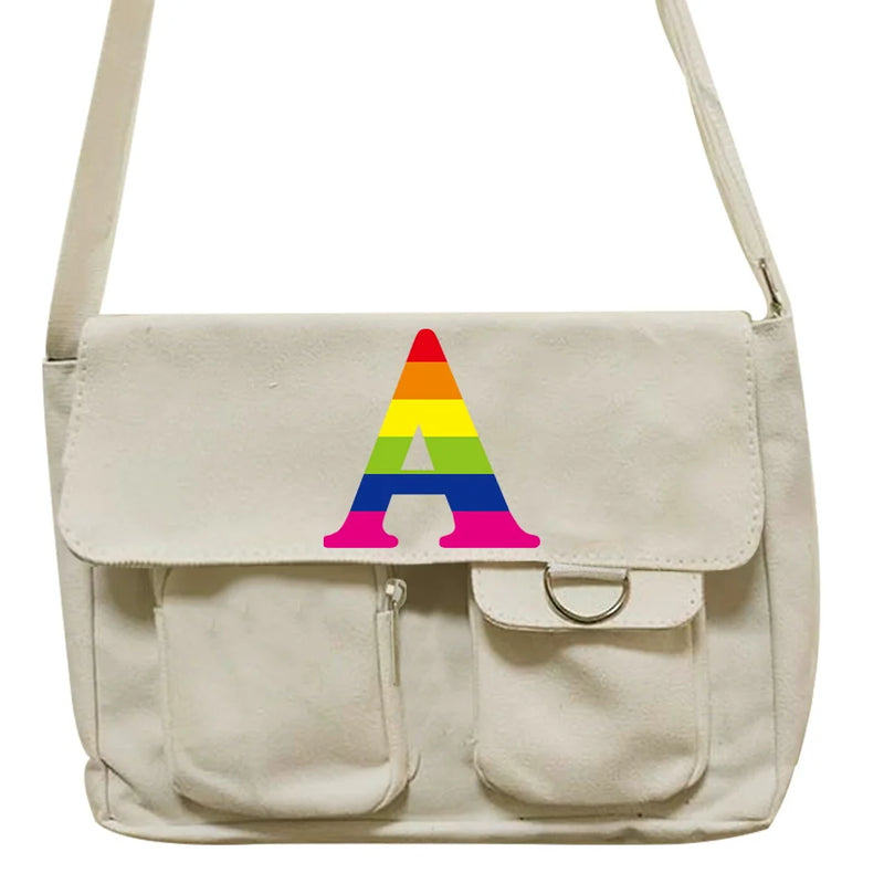Rainbow Series Crossbody Bag Large Capacity Canvas Shoulder Bag