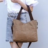 Solid Color Messenger Canvas Tote Bag for Teenage Women