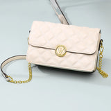 Cowhide Messenger Crossbody Bag Wide Strap Shoulder Bag with Multi-layer Rhombus