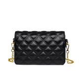 Cowhide Messenger Crossbody Bag Wide Strap Shoulder Bag with Multi-layer Rhombus
