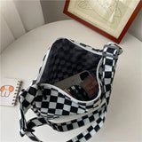 Plaid Shoulder Bag Women Casual Nylon Handbag Travel Shopper Zipper