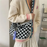 Plaid Shoulder Bag Women Casual Nylon Handbag Travel Shopper Zipper