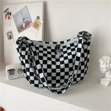 Plaid Shoulder Bag Women Casual Nylon Handbag Travel Shopper Zipper