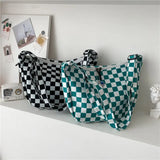Plaid Shoulder Bag Women Casual Nylon Handbag Travel Shopper Zipper