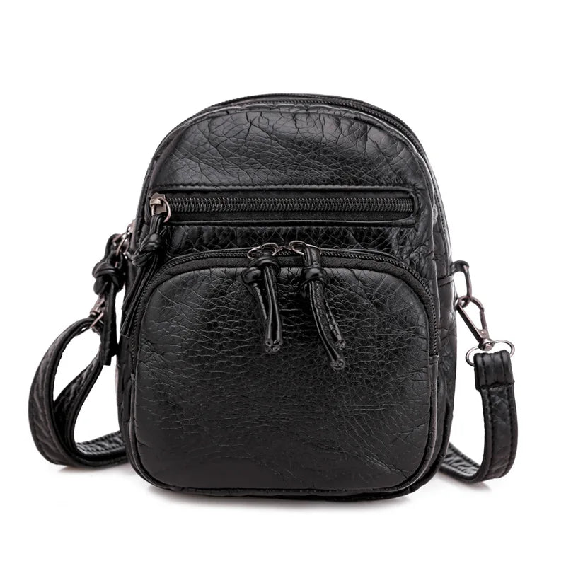 Soft Leather Shoulder Bag Multi-layer Large Capacity Phone Bag