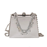 Metal Bag Silver PVC Box Crossbody Clutch Chain Handbag