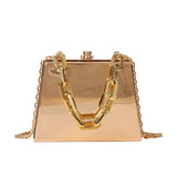 Metal Bag Silver PVC Box Crossbody Clutch Chain Handbag