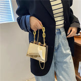 Metal Bag Silver PVC Box Crossbody Clutch Chain Handbag