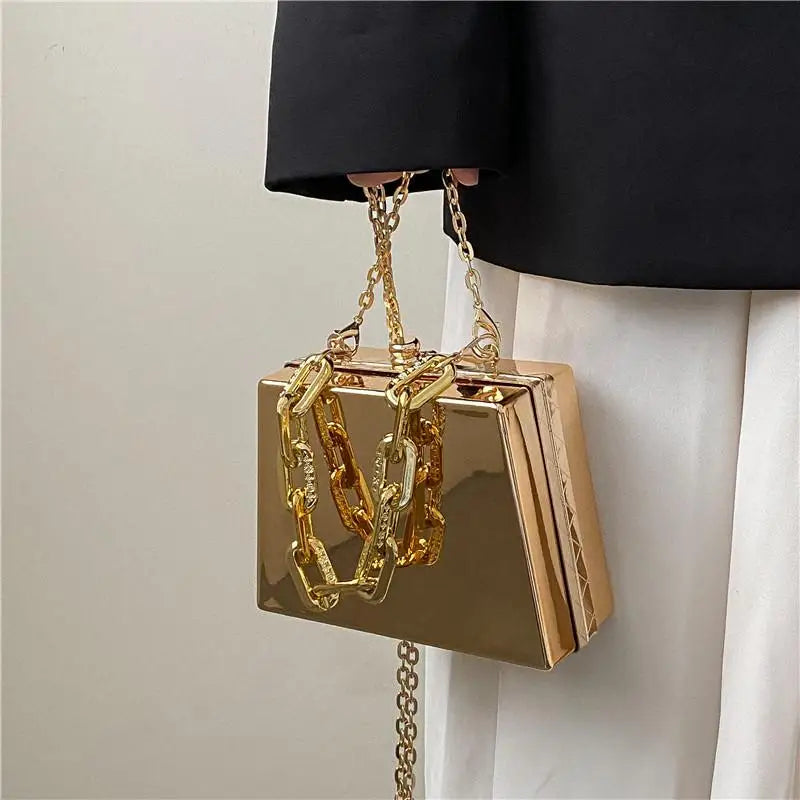 Metal Bag Silver PVC Box Crossbody Clutch Chain Handbag
