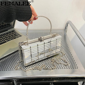 Silver PVC Box Shoulder Bag Evening Clutch Chain Crossbody Bags