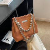 Metal Bead Chain Shoulder Bag Lady Underarm Crossbody Handbag