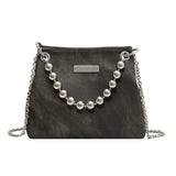 Metal Bead Chain Shoulder Bag Lady Underarm Crossbody Handbag